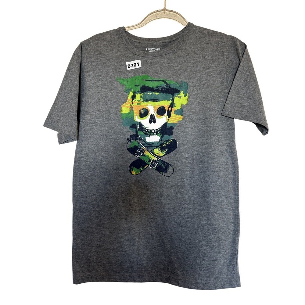 Cherokee Pajama Top Skull Boys 16/18 Skull Graphic Gray Shirt Sleeves